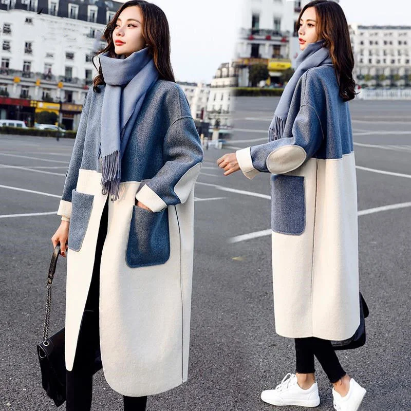 Suofun Casual A-line Loose Long Full 2021 Fashion New Women Open Stitch Cotton Womens Coat Warm Spring Autumn Female Wool Coat