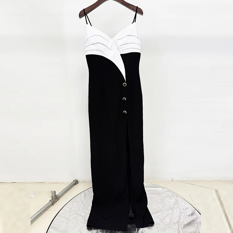 Nigikala Nigikala Star Fashion Black And White Slings Open Fork Dress And Floor Dress