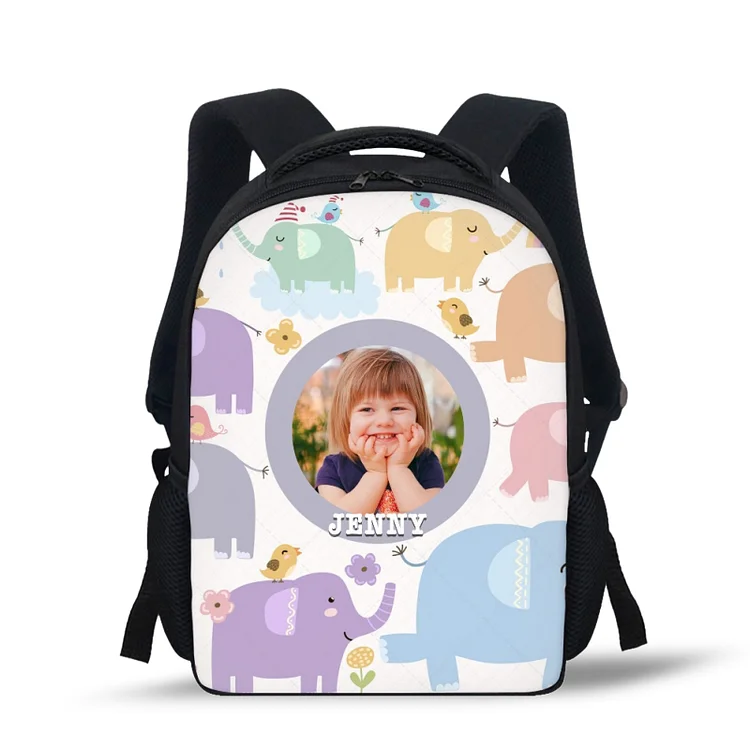 Mochilas-mochila escolar para los niños con un dibujo pintoresco con nombre personalizado con foto