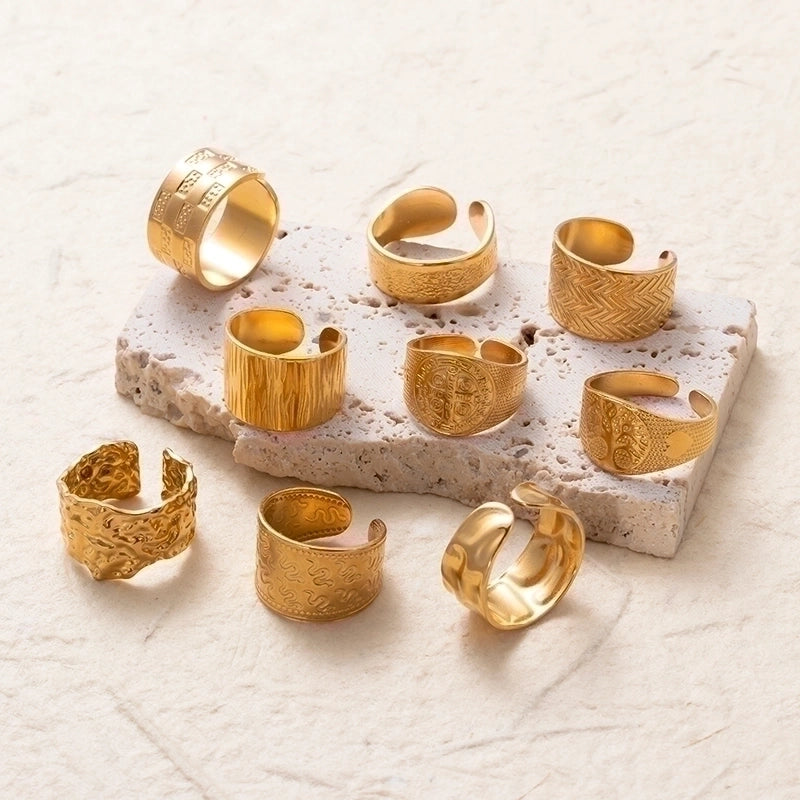 Retro Solid Color 304 Stainless Steel Plating Wide Band Ring Open Ring