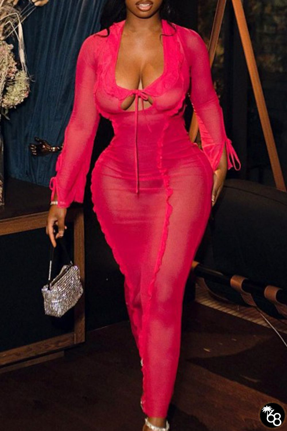 Sexy Solid Bandage Patchwork Stringy Selvedge U Neck Long Dress Dresses | 168DEAL