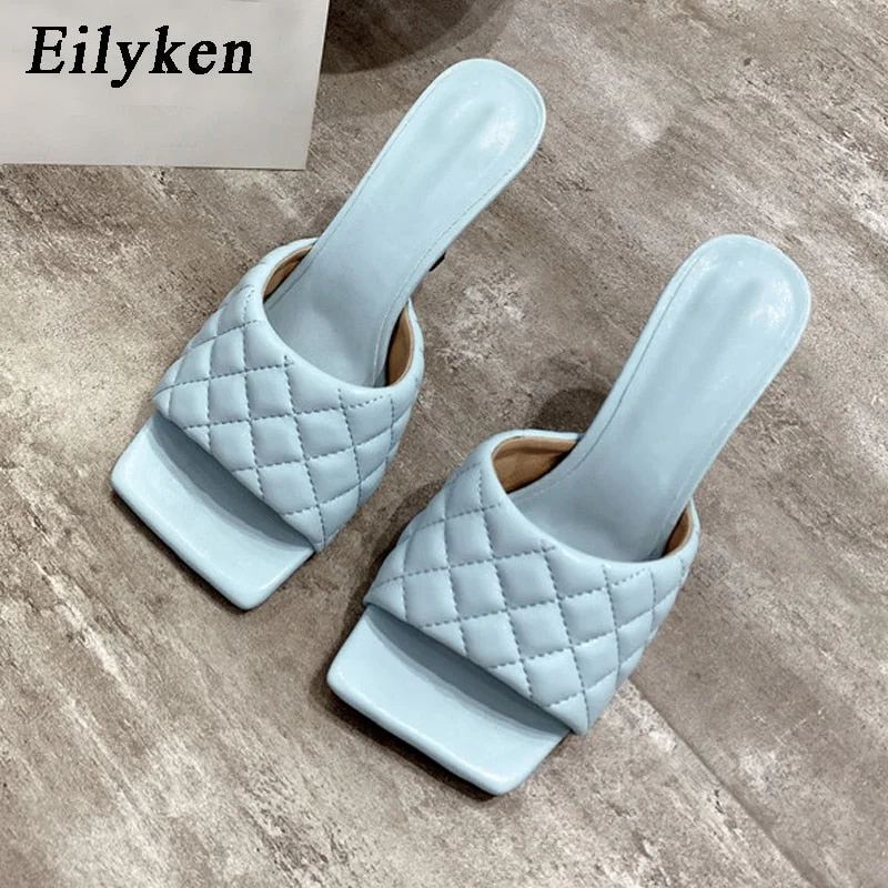 Eilyken Summer Women Mules Design slippers Sandals Square sole slides High heel 9CM Women shoes Summer Woman size 41 42