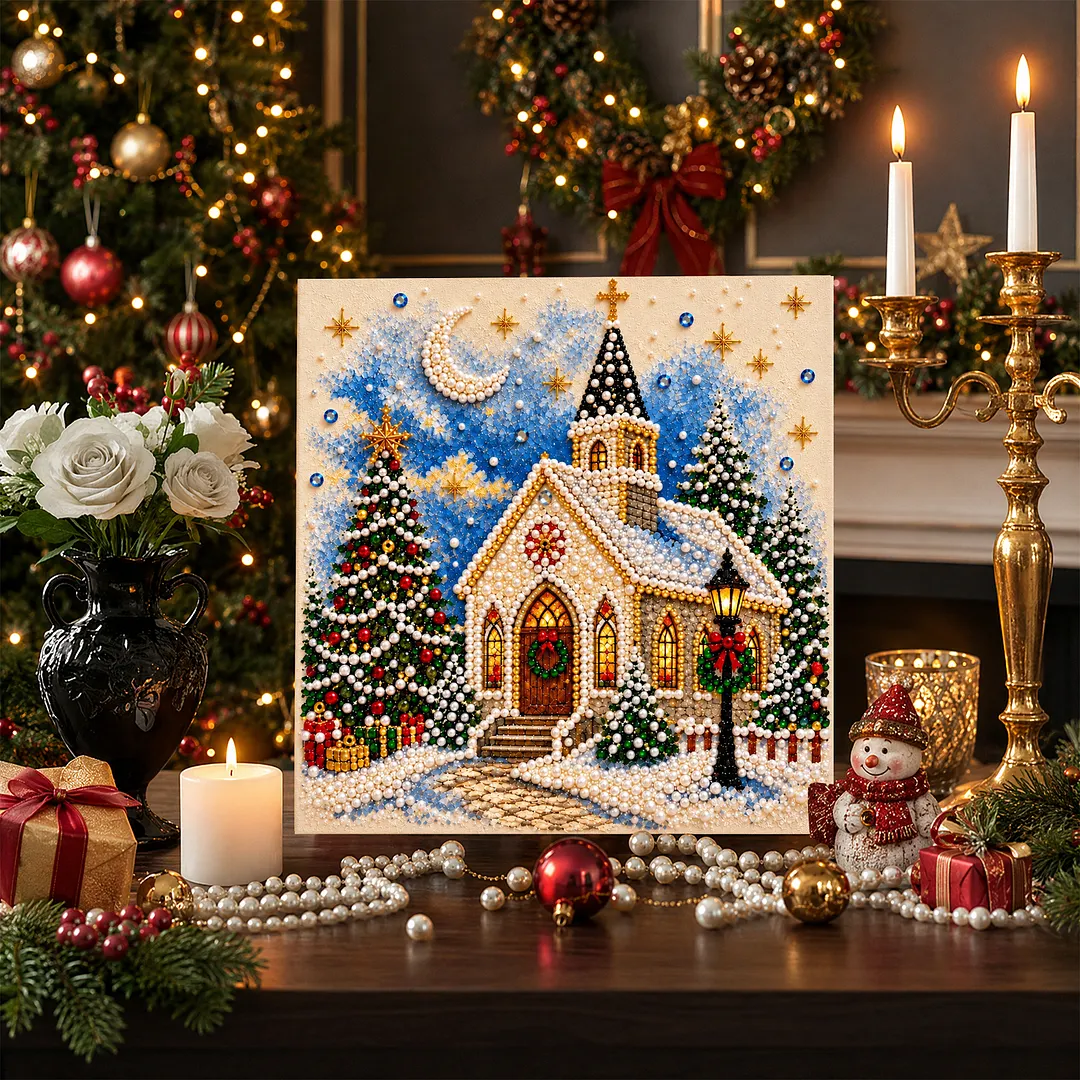 Framed Pearl Painting Kit Christmas Church Art 11.81x11.81in