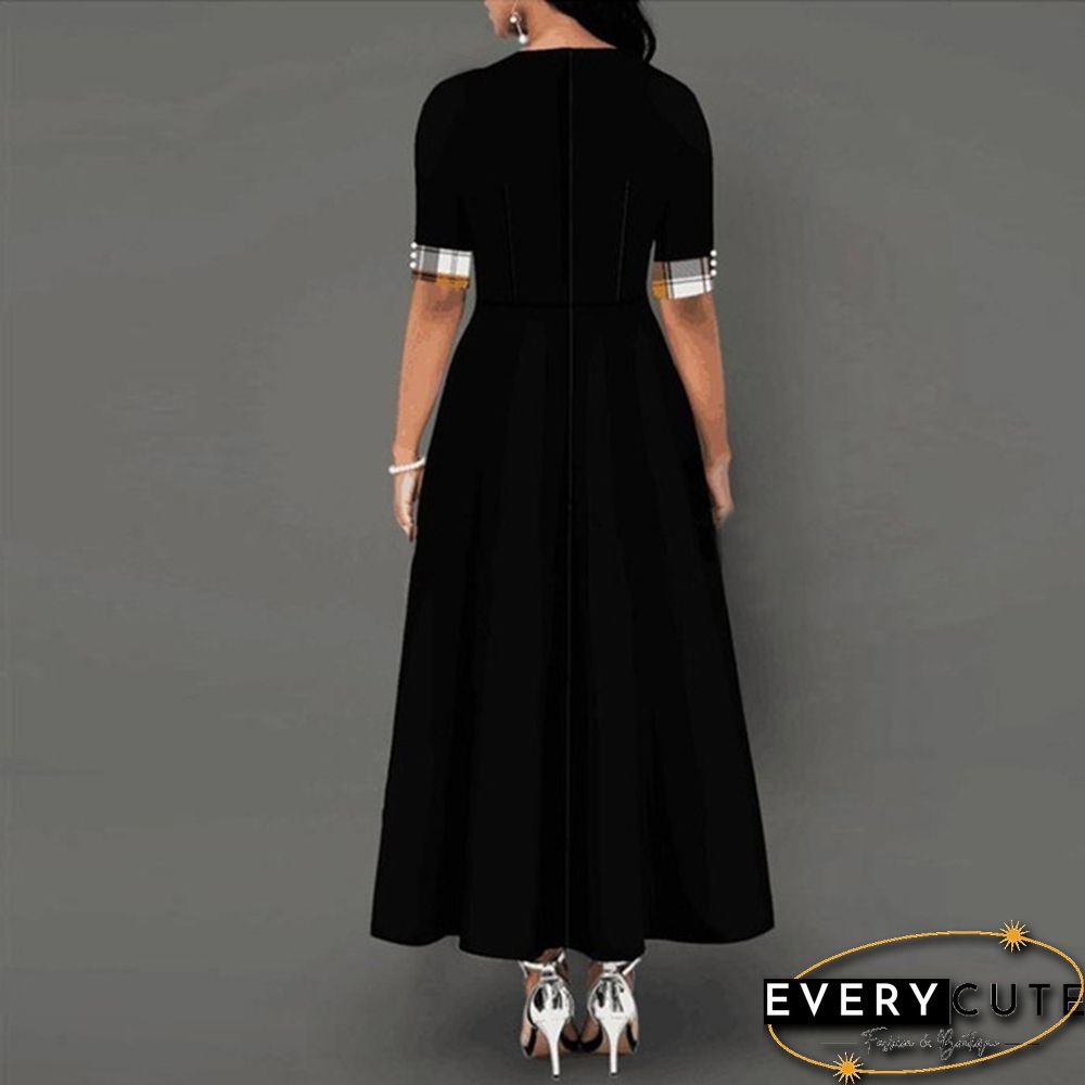 Women's Fashion Half Sleeve Elegant Long Dress Plaid Print Button Detail Maxi Dress Plus Size Xs-5Xl