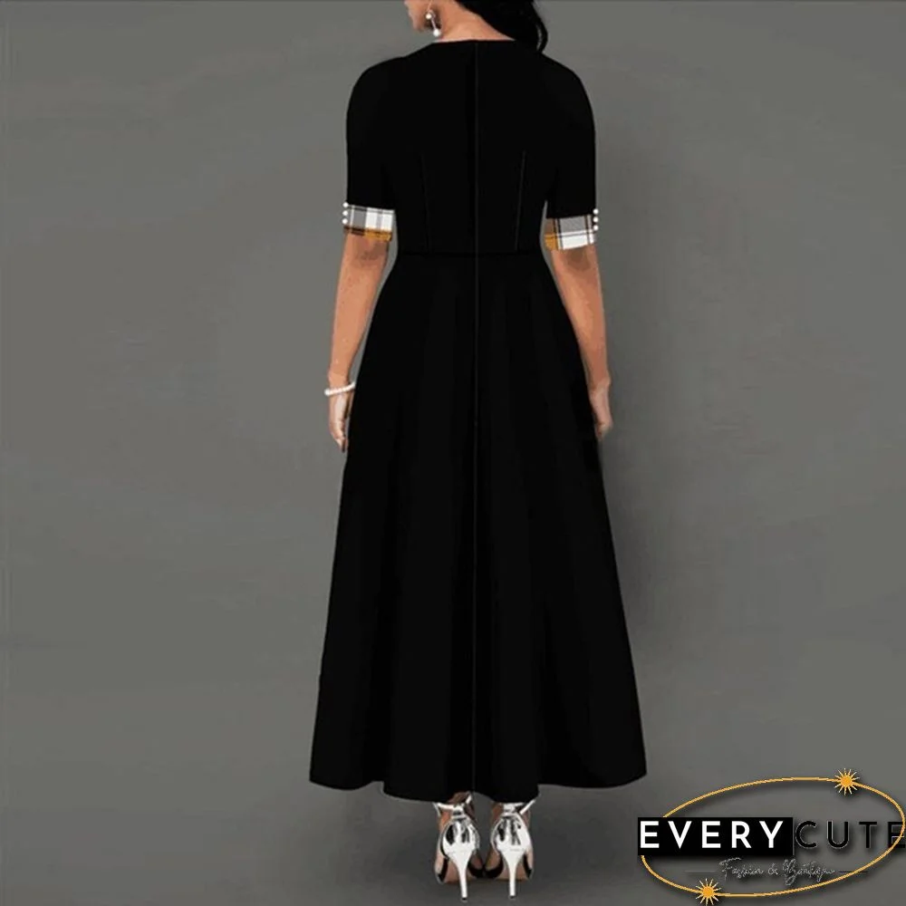 Women's Fashion Half Sleeve Elegant Long Dress Plaid Print Button Detail Maxi Dress Plus Size Xs-5Xl