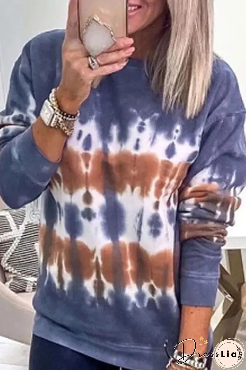 Long Sleeve Tie Dye Round Neck Sweatshirt P13352