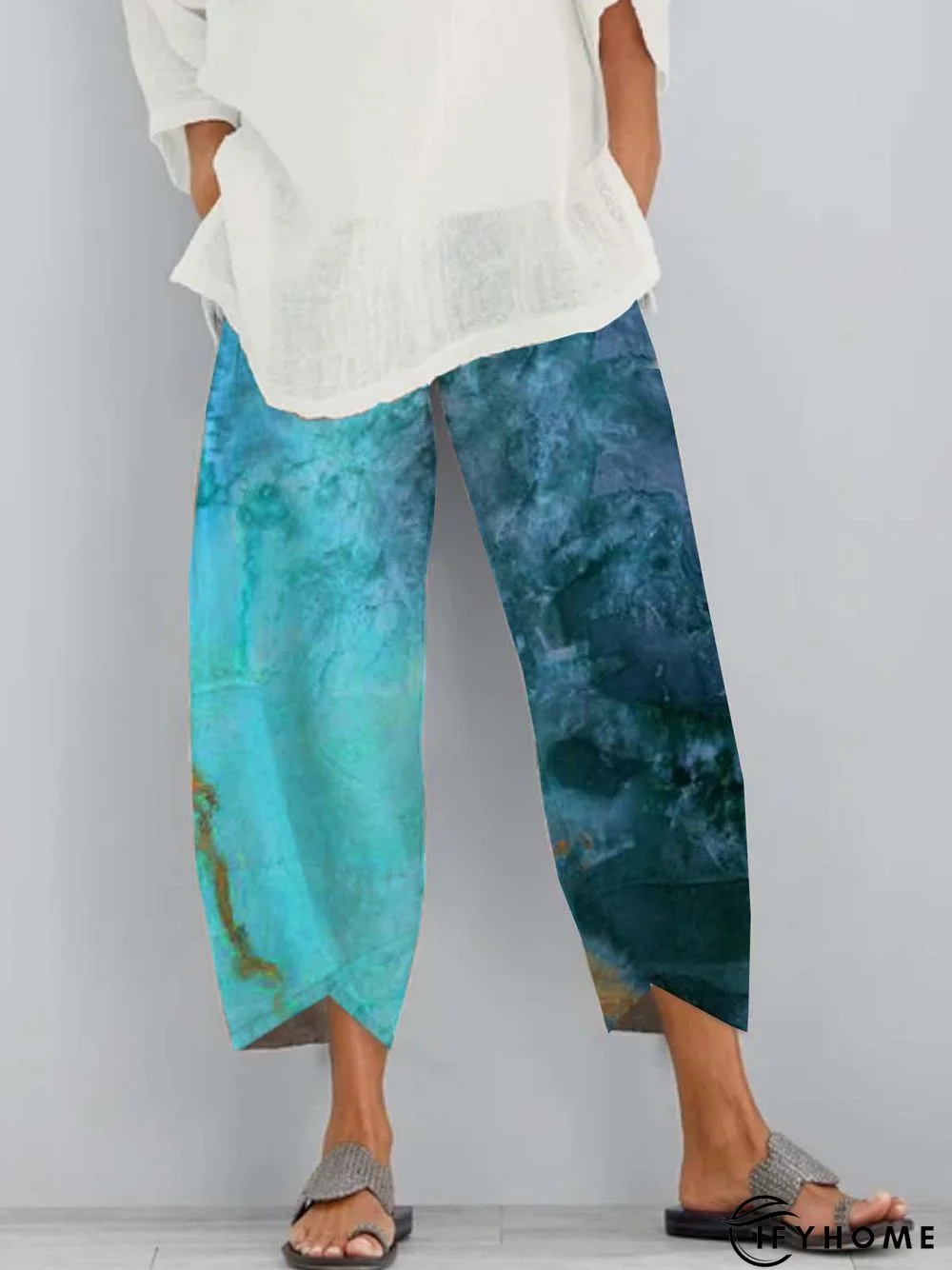 Ombre/Tie-Dye Shift Printed Polyester Casual All Season Blue Pants | IFYHOME