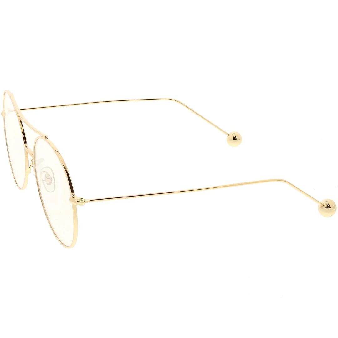 Premium Oversize Round Eyeglasses Metal Double Nose Bridge Clear Flat Lens 59mm