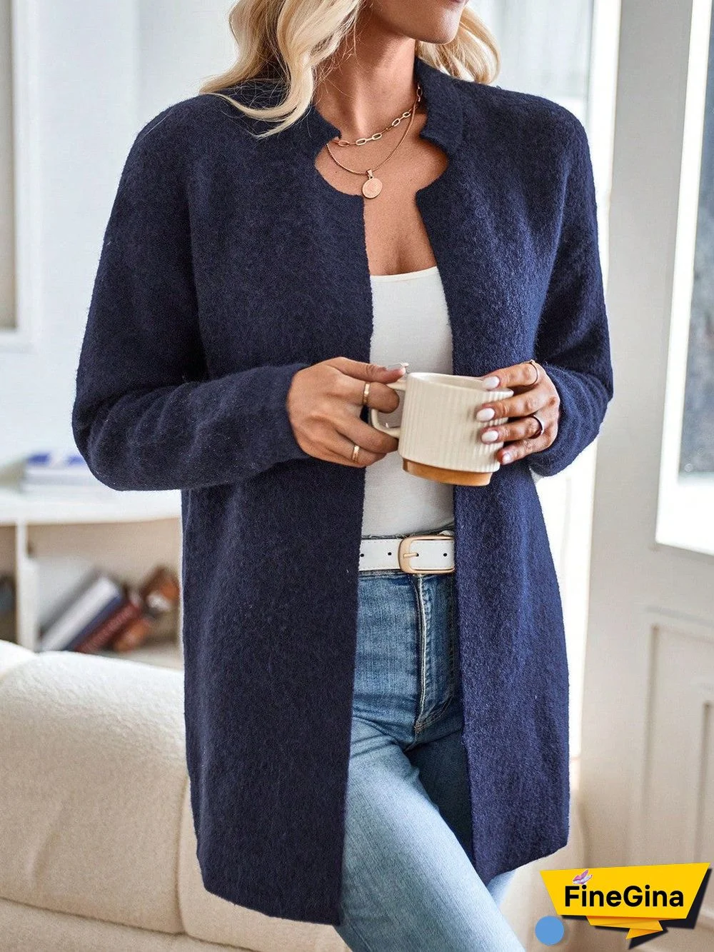 Vintage Long Sleeve Plain Outerwear