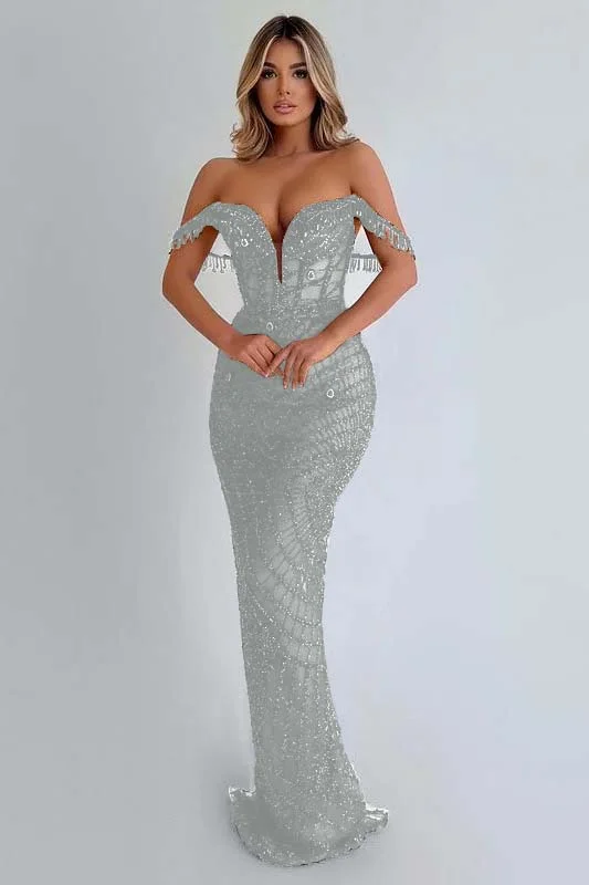 Sequins Red Prom Dress Sleeveless Strapless Long Tassel YL0066