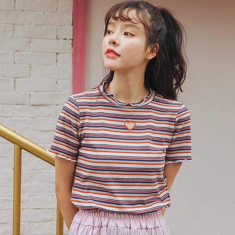 Hollow Heart Stripe T-shirts