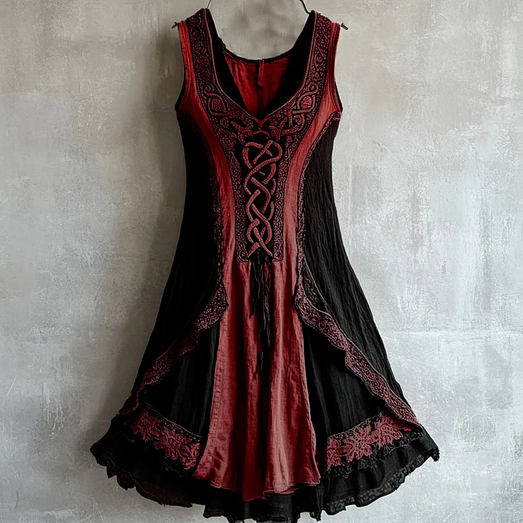 VChics Viking Tribal Celtic Knot Lace Art Linen Tank Dress