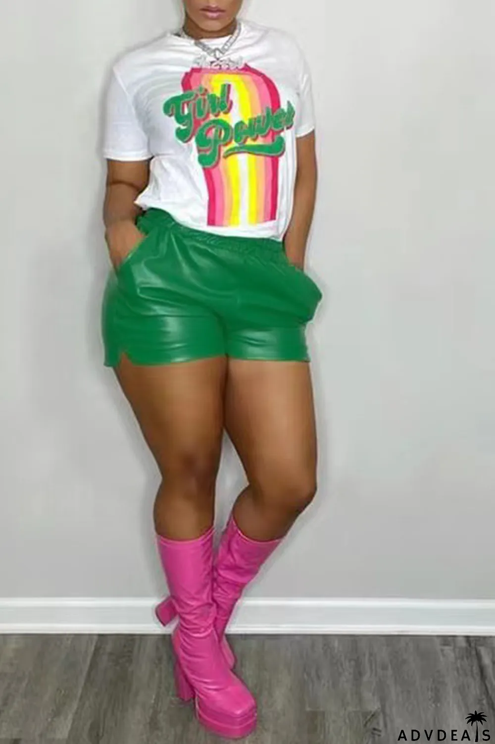 White Fashion Street Print Patchwork O Neck T-Shirts