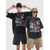Unisex Acid Wash Anime Graphic Tee