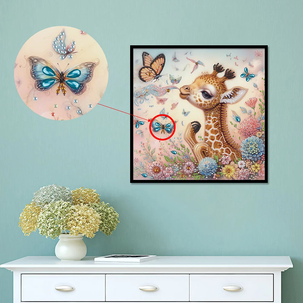 Diamond Painting - Partial Special Shaped Drill - Cute Flower Giraffe(Canvas|30*30cm)