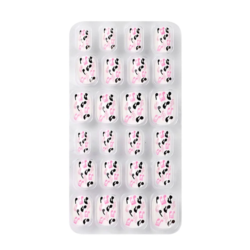24Pcs/box Kids False Nails Press On Nail Cartoon Full Cover Fake Nails Snowflake Design Manicure Tips Nail Art for Children
