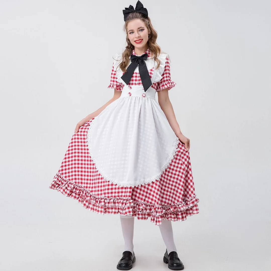 Halloween Costume Plaid Lace Oktoberfest Costume Maid Dress Novameme