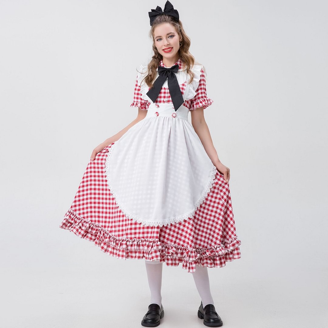 Halloween Costume Plaid Lace Oktoberfest Costume Maid Dress Novameme