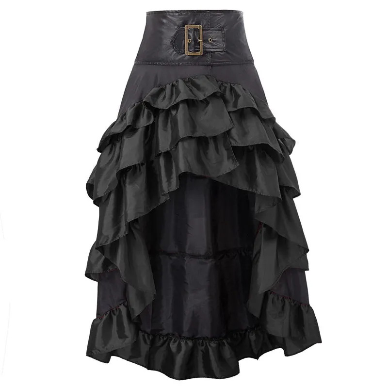 Uveng Short Long Back Irregular Chameleon Ruffles High Waist Stitching Cake Women's Dress