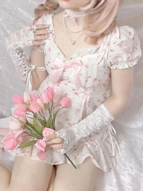 Harajuku Kawaii Fairycore Floral Mini Dress BE1323