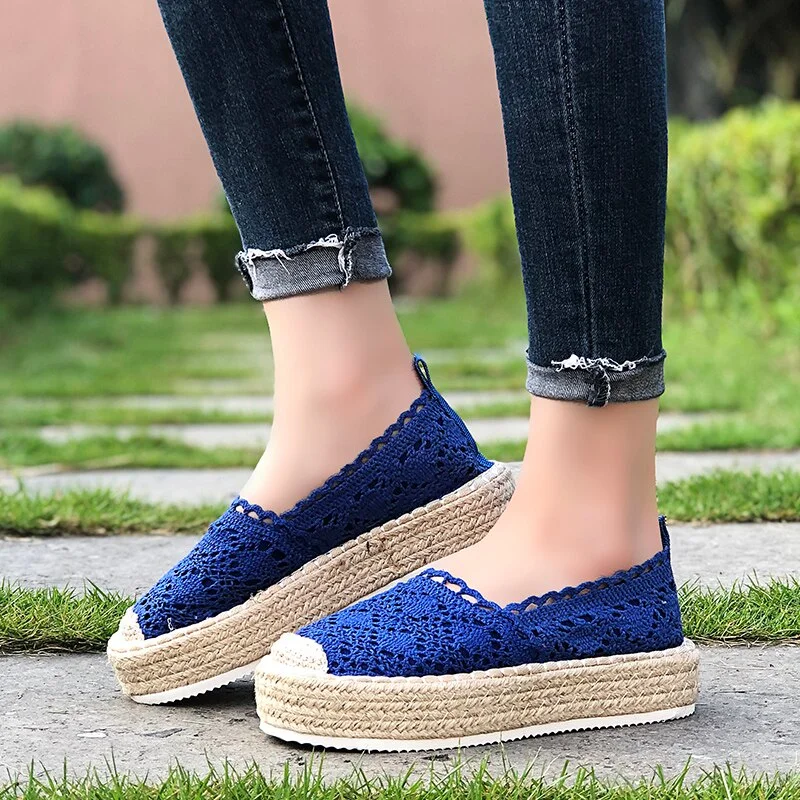 Women Shoes 2021 Fashion Summer Casual Shoes Cutouts Lace Canvas Hollow Breathable Platform Flat Shoes Woman Sneakers