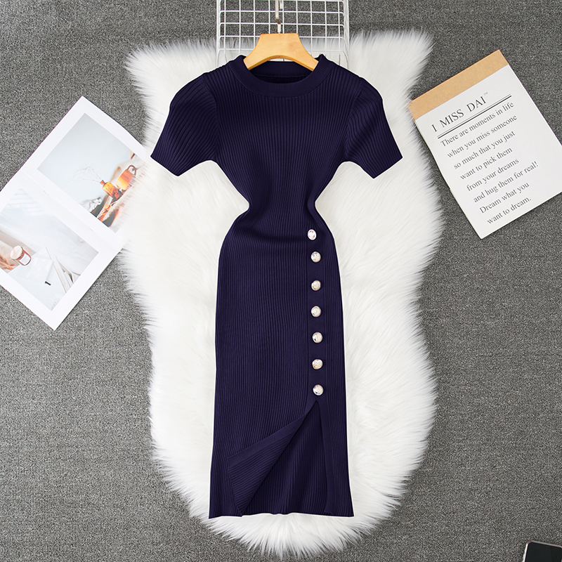 YuooMuoo Chic Sexy Package Hips Black Bodycon Dress Lady Slim Elastic Knitted Summer Dress Streetwear Outfits