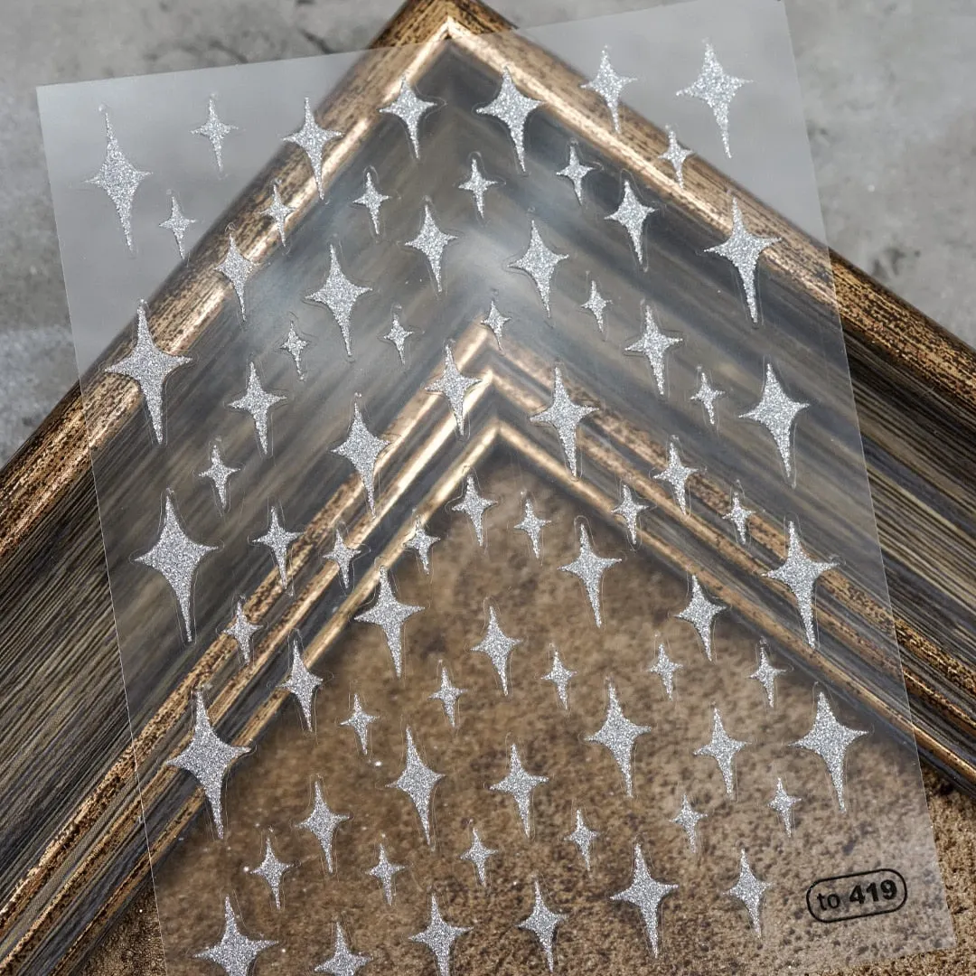 Beautizon Cloud Star Silver Powder Quality 3D Engraved Nail Stickers Nail Art Decorations Nail Decals Design