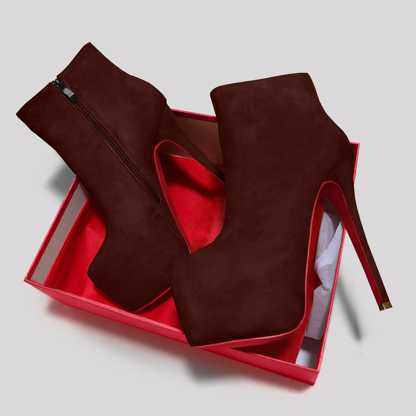 6.1" Women's Sky High Heels Platform Red Bottom Shoes Winter Ankle Boots Suede-MERUMOTE