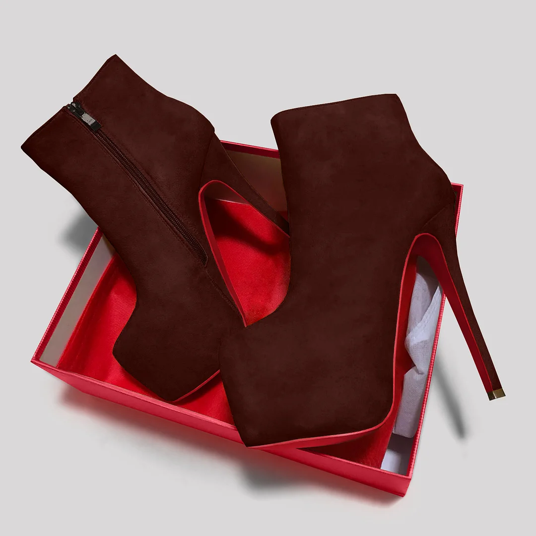 6.1" Women's Sky High Heels Platform Red Bottom Shoes Winter Ankle Boots Suede-MERUMOTE