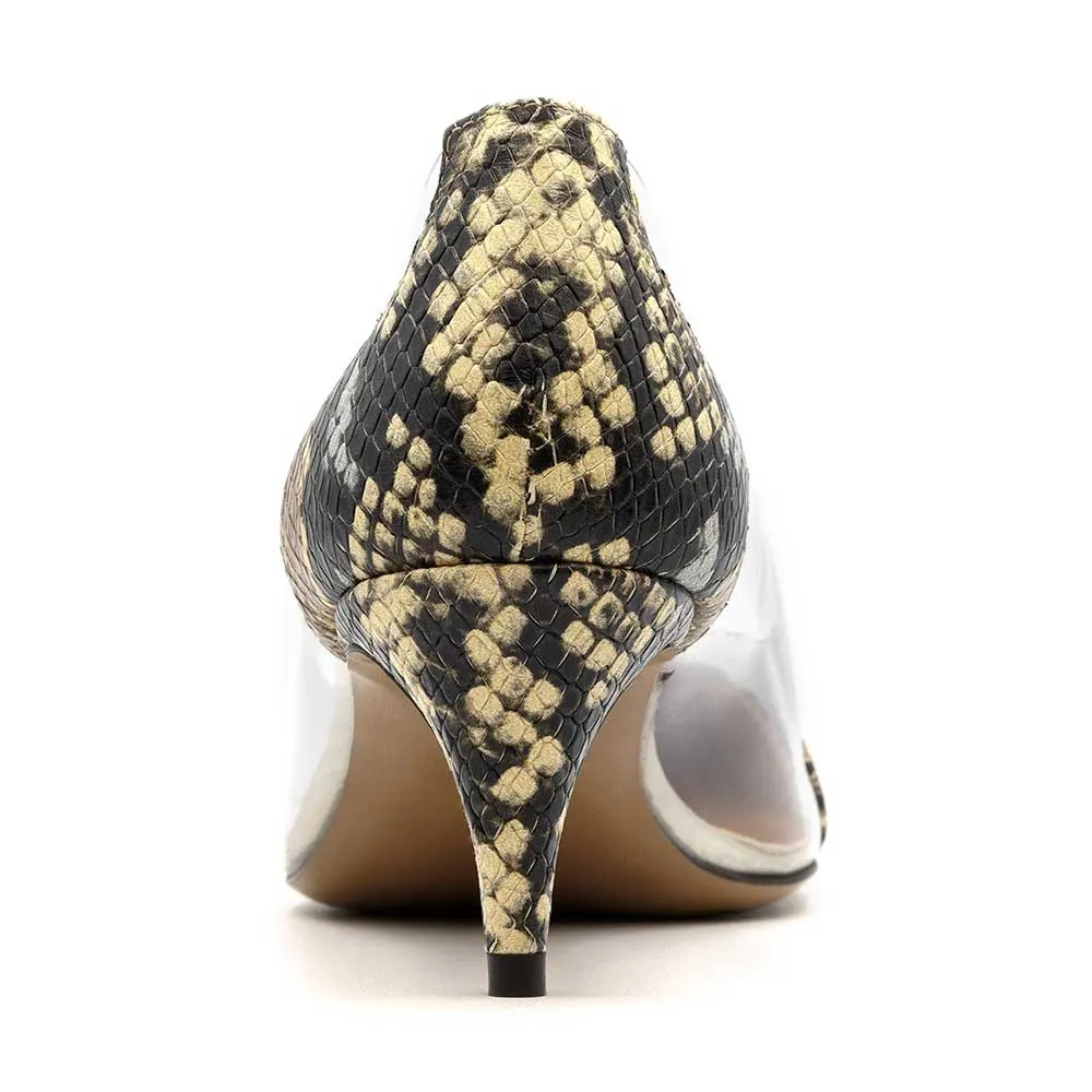 Multicolor Snakeskin Print Patchwork Pointed Toe Pumps Heels
