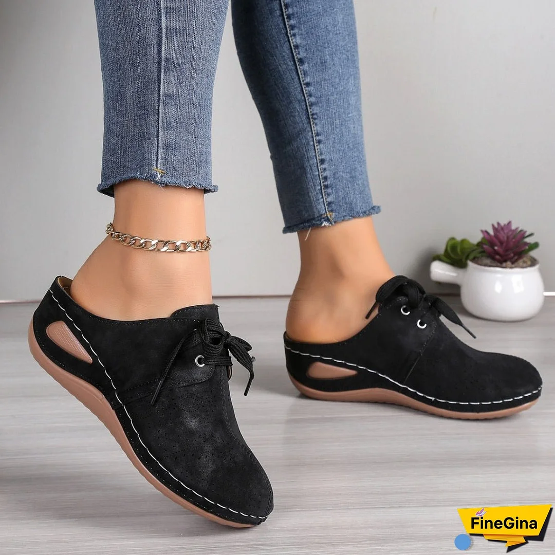 Lace-Up Round Toe Wedge Sandals