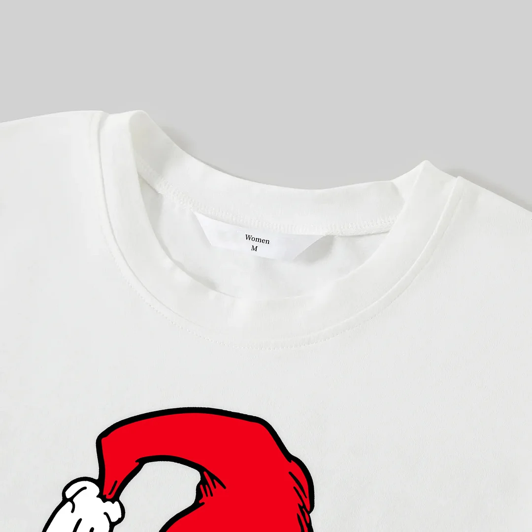 Wear Santa Hat Green Elf Cartoon Pattern "Merry Christmas" Lettering Prints Contrast White Long Sleeve with Red&Black Plaid Pants Family Matching Pajamas