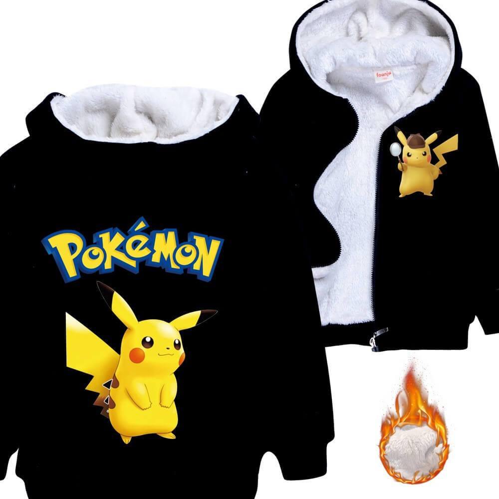 Boys Girls Fleece Lined Cotton Hoodie In Pokemon Go Detective Pikachu-Mayoulove