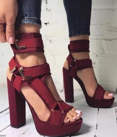 2022 Women Platform Sandals Open Toe Cut Out High Heels Shoes Hook-and-Loop Ankle Strap Sexy Stiletto Shoes Buckle Decor Sandals