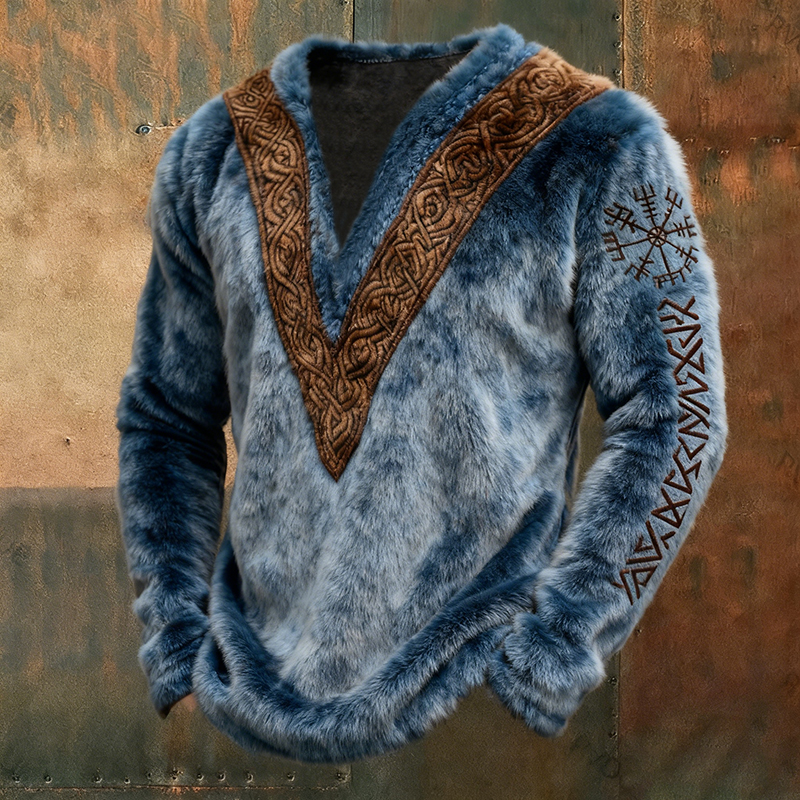 Men's Viking Rune Celtic Knot Art Cozy Flannel Hoodie elevenforest