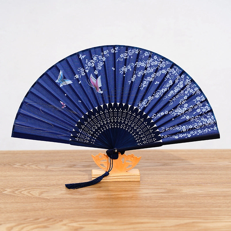 Bamboo Two Green Folding Fan Smile Fan Female Antique Fan Dance Fan Folding Fan Student Gift Elegant Fan