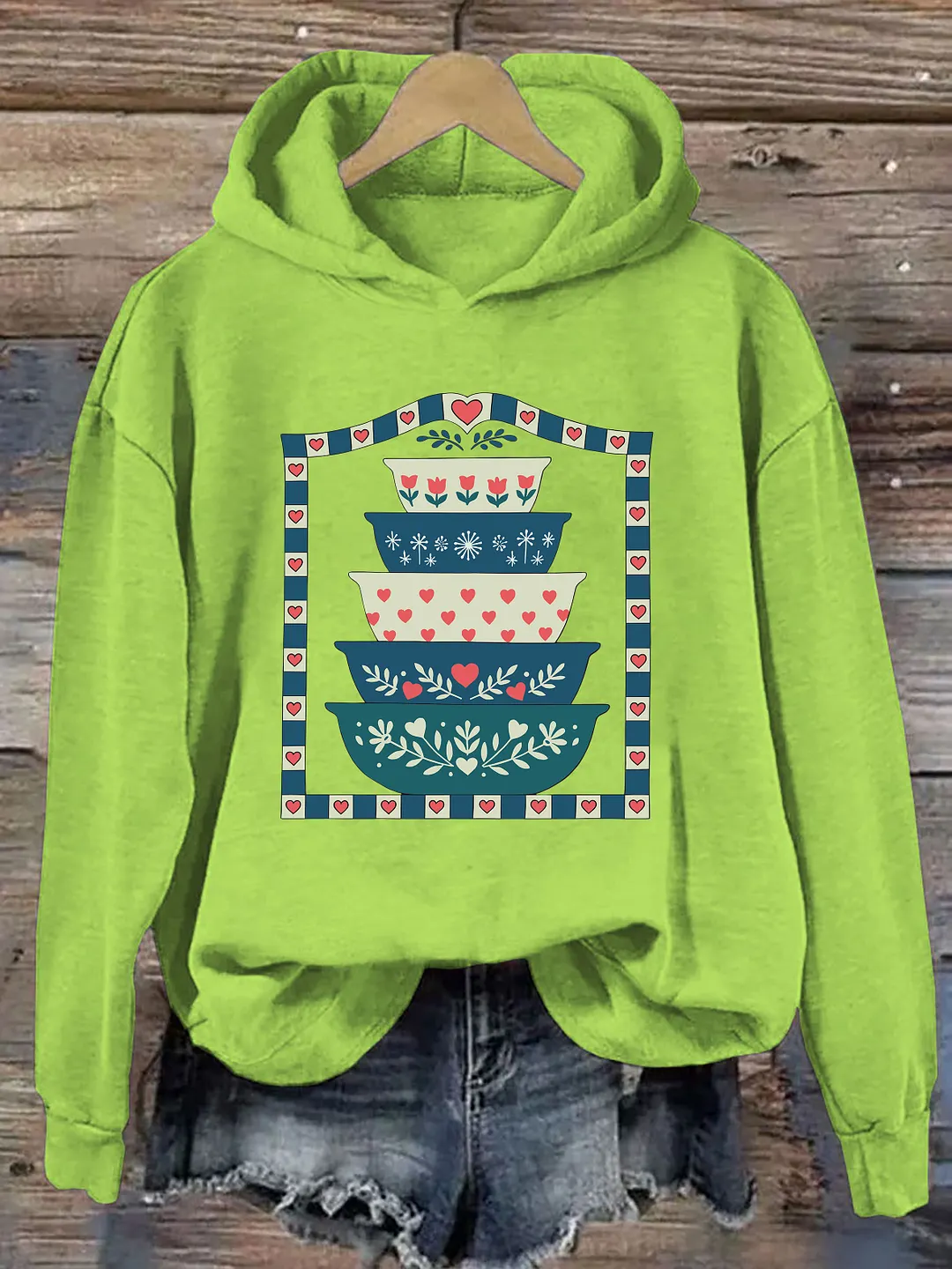 Grandma's Closet Floral Stacked Bowls Hoodie