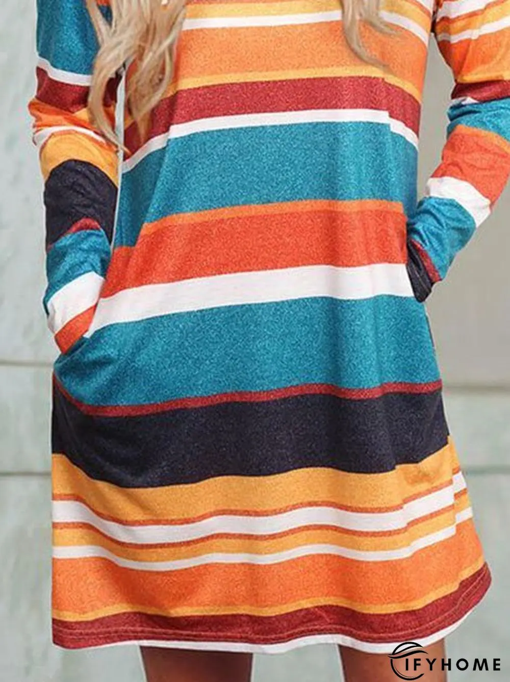 Crew Neck Vintage Pockets Long Sleeve Knitting Dress | IFYHOME