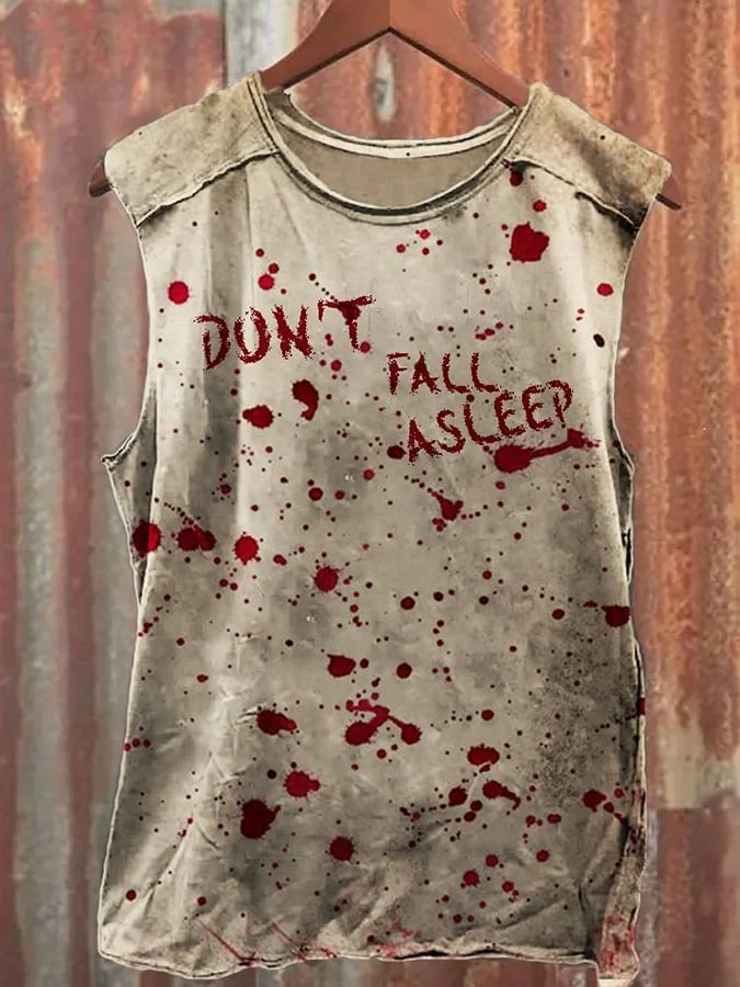 Men'S Halloween Fun "Don'T Fall Asleep" Bloody Print Tank Top 