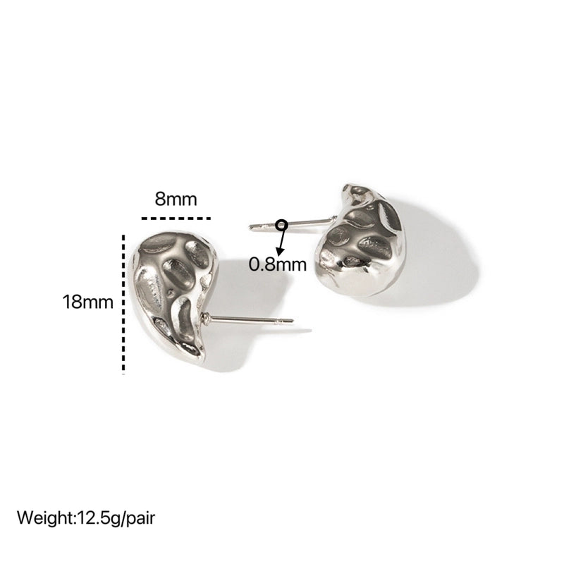 1 Pair Minimalist Shiny Water Droplets Polishing Pleated 316L Stainless Steel  18K Gold Plated Ear Studs