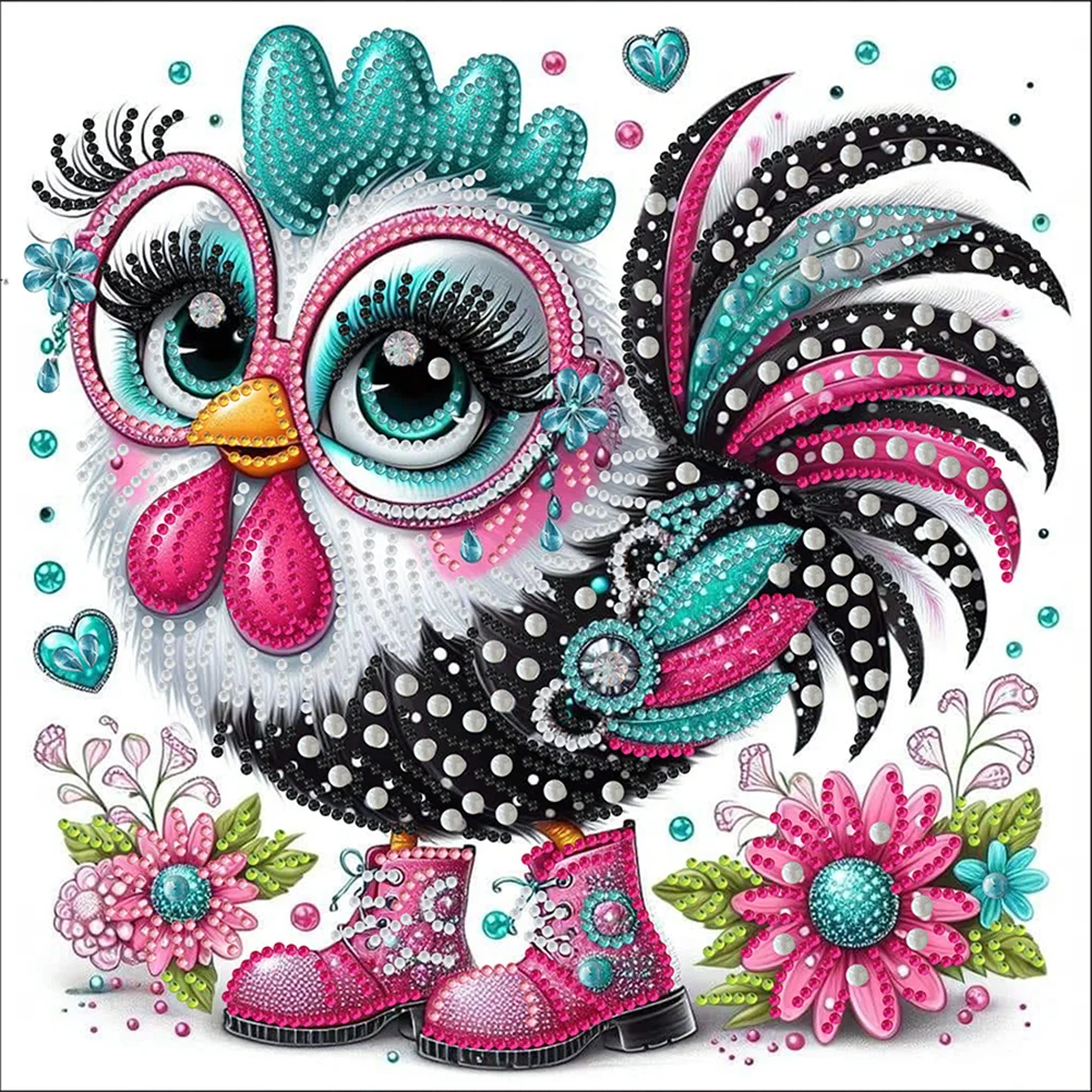 Partial Special-shaped Crystal Rhinestone Diamond Painting - Colorful Chicken(Canvas|30*30cm)