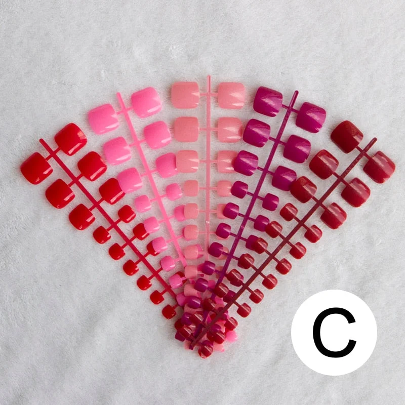 Mixed 5 Colors full cover false nails short foot fake nails Candy Color 24pcs/set press on nails foot toe french nail art tips-Nail Inspo