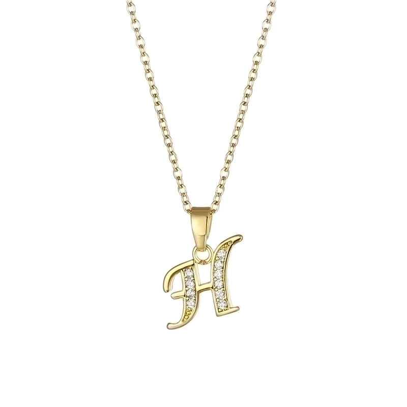 Stainless Steel Titanium Steel 18K Gold Plated Fashion Plating Inlay Letter Zircon Pendant Necklace