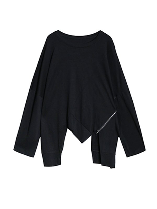 Original Zipper Split-Joint Irregular Long Sleeve T-Shirts