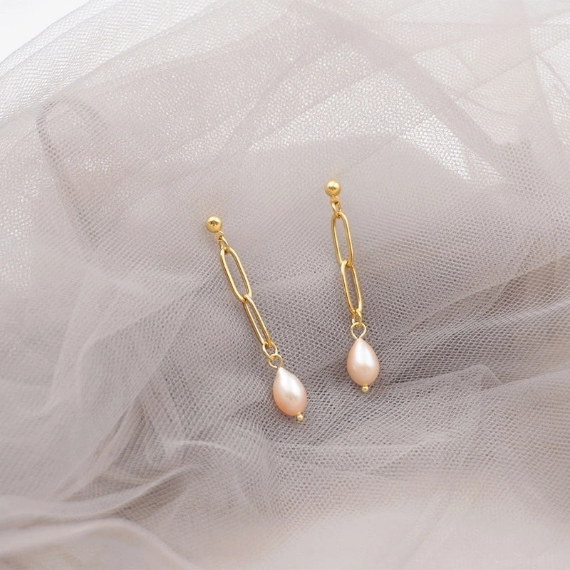 1 Pair Casual Vintage Style Minimalist Geometric Handmade Freshwater Pearl Titanium Steel Gold Plated Drop Earrings