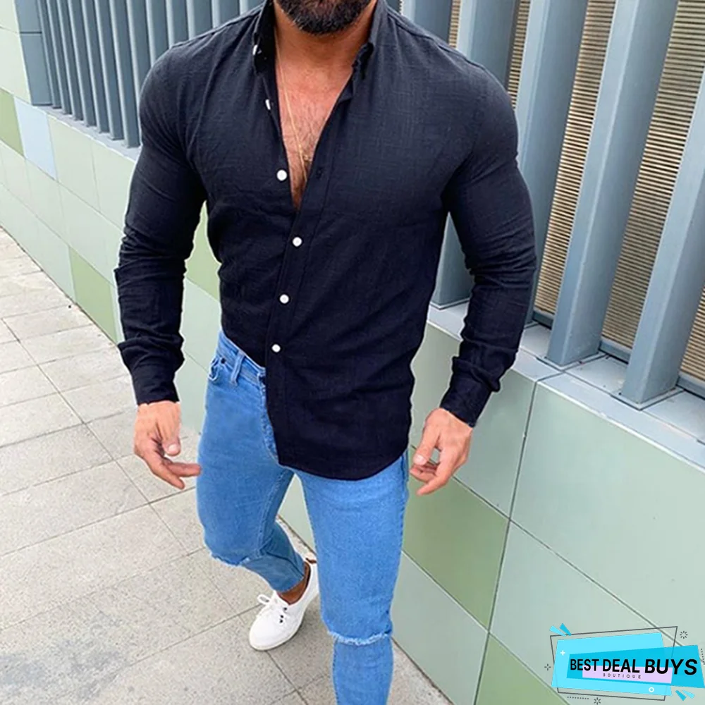 Men's Fashion Casual Solid Color Shirt