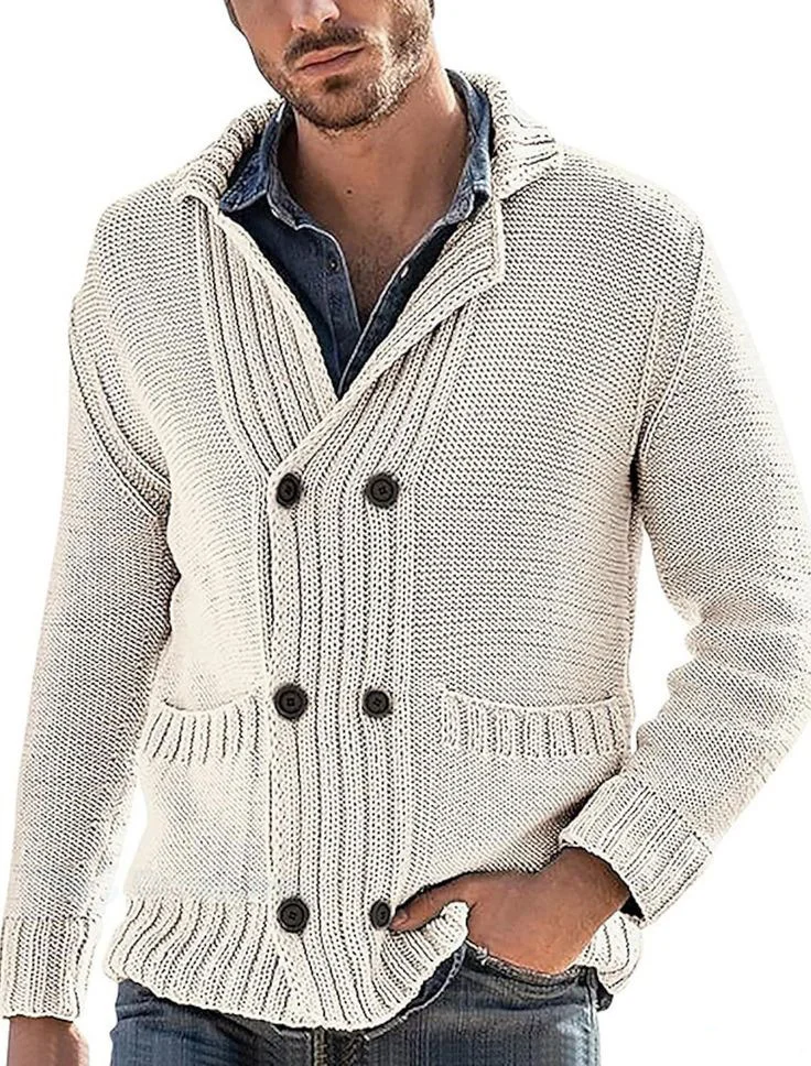 Men's Cardigan Sweater Double-breasted Sweater Knitted Pocket Shirt Coat