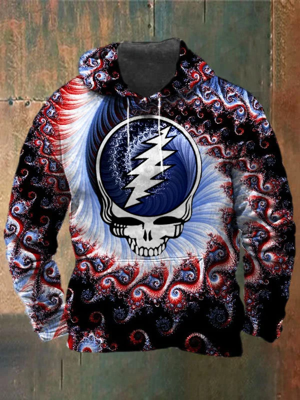 Unisex Fractals Skull Print Heavyweight Hoodies