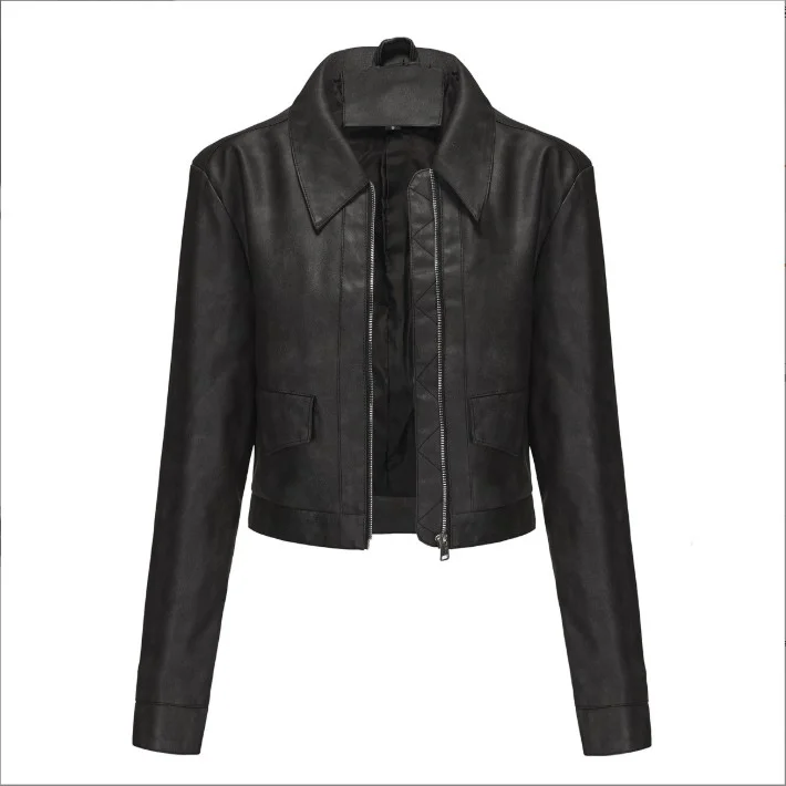 New Thin Leather Jacket Women's Long Sleeve Casual Ladies Coat Fashion Leather Jacket