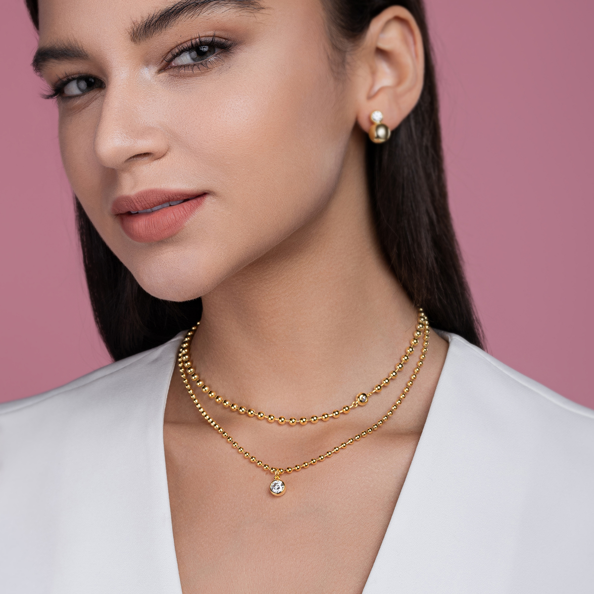  S925 Silver Moissanite Layered Necklace Set, D Color VVS1 Double Chains Sparkling Pendant, Hypoallergenic Christmas Gift